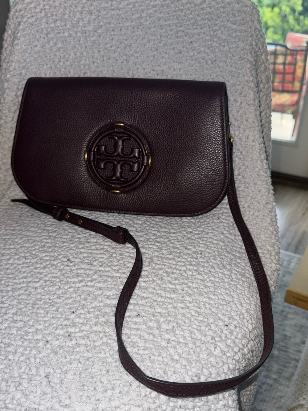 Tory Burch Crossbody Bag in Deep Plum with Gold Logo